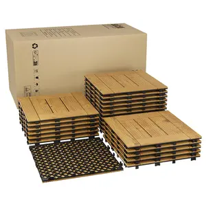 Acacia Wood Deck Tiles 22 Pack - 12"X12" Interlocking Patio Flooring for Outdoor Indoor Use, Easy Snap Together Covers 21 Sq ft, Non-Slip Water Resistant Balcony Pool Deck Tiles,Yellow