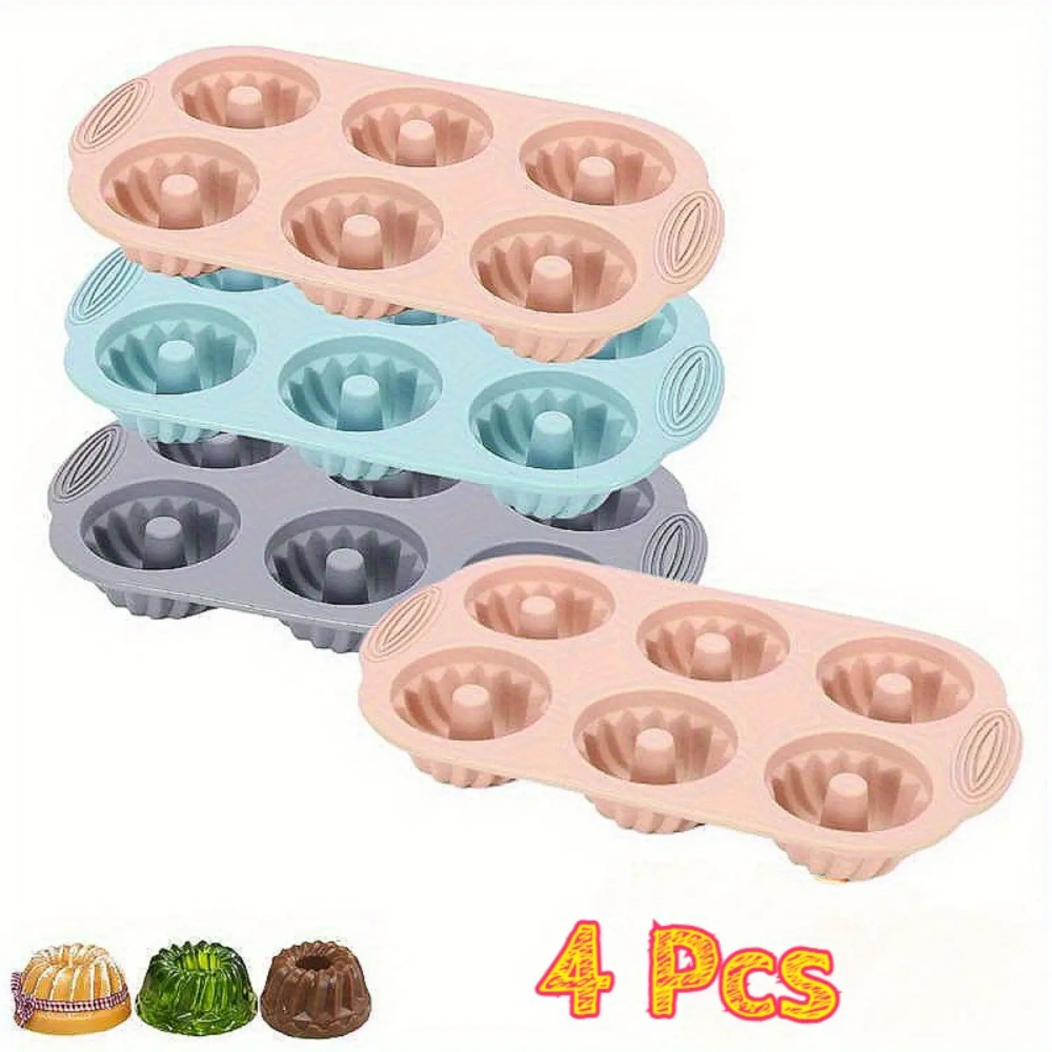 4/6Pcs Silicone Fluted Tube Cake Pans Set,6 Cavity Heritage Bundtlette Cake Silicone Mold for Baking Non Stick Fancy Molds,Halloween Christmas Party Gifts,DIY Hand Tools Kits,Summervibes