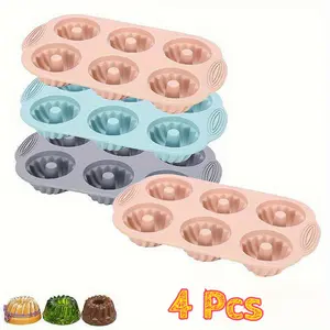 4 Pcs Silicone Fluted Tube Cake Pans Set,6 Cavity Heritage Bundtlette Cake Silicone Mold for Baking Non Stick Fancy Molds,Halloween Christmas Party Gifts,DIY Hand Tools Kits