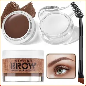 Eyebrow Makeup Kit, 2 in 1 Brow Gel with Styling Wax & Dual Ended Brush, Waterproof Light Brown Pomade for Sculpts and Fill Brows, Clear Brow Shaping Gel for Fluffy Feathered Brow Look Cream Eyeliner Flawless Gift Smooth Cosmetic