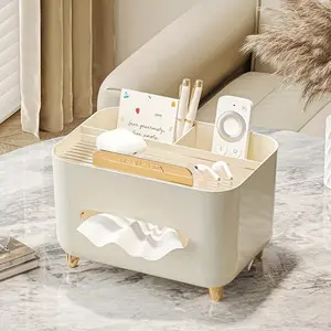 Desktop Tissue Storage Box, 1 Count Multifunctional Desktop Storage Box with Remote Control Holder, Home Organizer for Living Room Bedroom Office, Room Versatility, Storage Container
