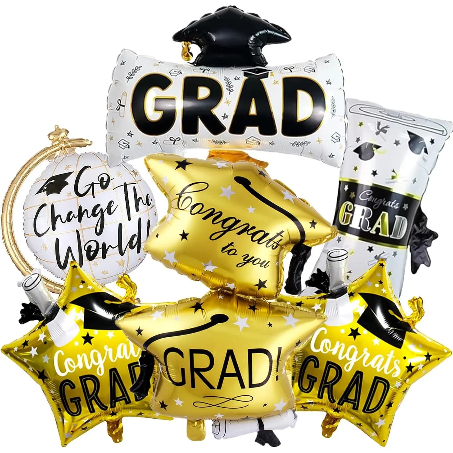 6pcs Congrats Grad Balloons, Graduation Balloons Class Of 2026, Graduation Foil Balloons For College High School Grad Party