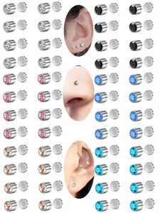 4 Pairs Magnetic Earring Studs Nose Studs Fake Nose Studs Ear Clips with Cubic Zirconia, Clip On Earrings Stainless Steel No Need Piercing Fake Nose Rings Earring Jewelry