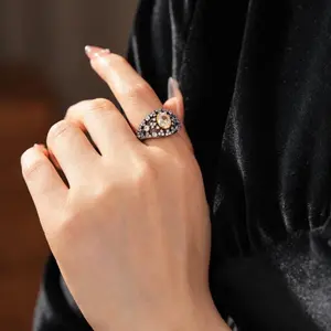 Medieval Vintage Adjustable Ring Wide Oval Zircon Index Finger Ring Luxury High-end Fashion Jewelry for Women, Vintage Rings, Medieval Rings