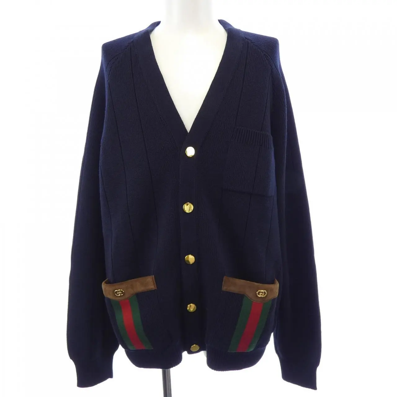 Pre-owned GUCCI Wool Small Leather Goods Web Blend Cardigan