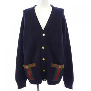 Pre-owned GUCCI Wool Small Leather Goods Web Blend Cardigan