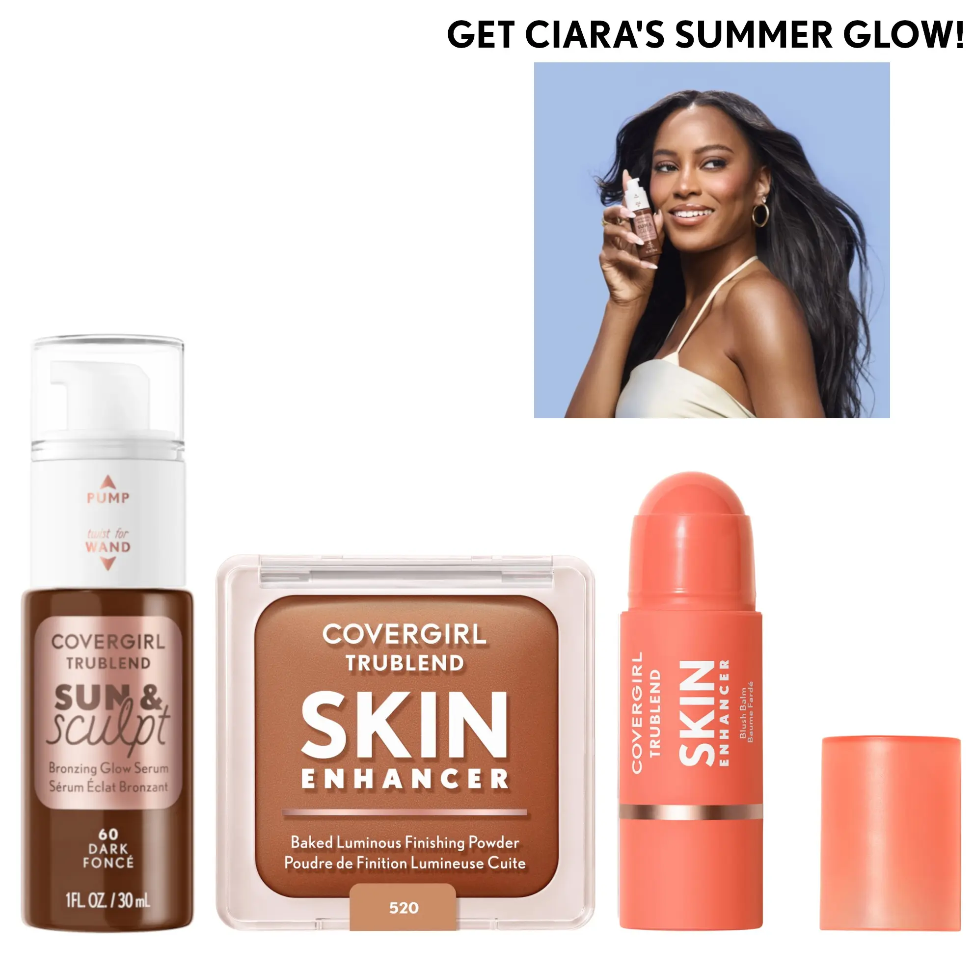 COVERGIRL x Ciara Miller Summer Glow Trio Cosmetic Bundle - Lightweight Bronzer, Blendable Blush, Bronzing Highlighter Balm with Serum Infusion