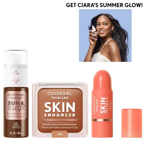 COVERGIRL x Ciara Miller Summer Glow 3-Piece Beauty Set - Bronzer Powder, Blush Balm, Highlighter Balm Brightening Makeup Bundle with Shine Control