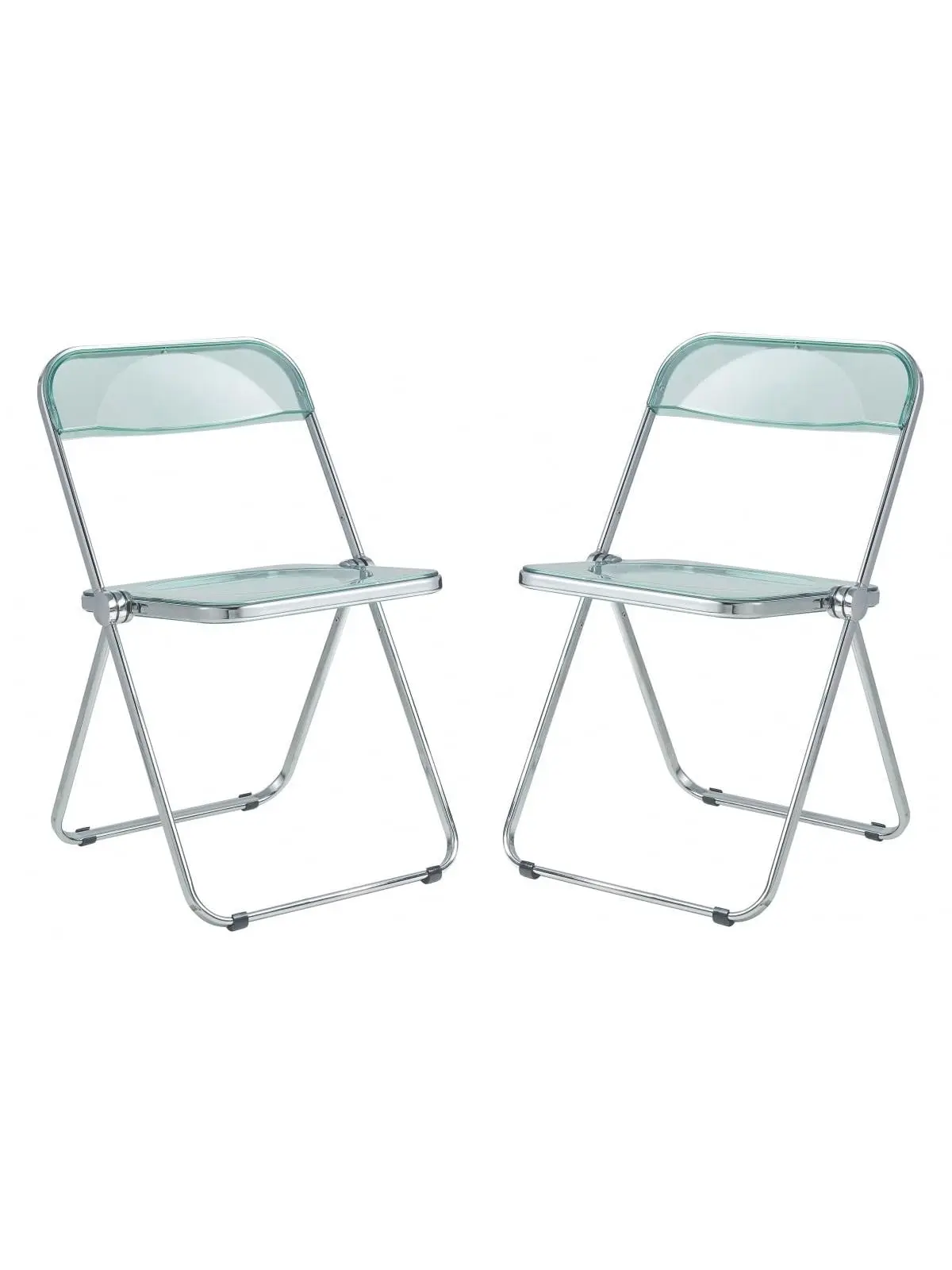 LeisureMod Lawrence Transparent Acrylic&Chrome Dining Chairs - Set of 2, Metal Frame, 30x19x18.5in Jade Green, Clean Look, Small Room Ideas, Apartment Friendly Hacks, Indoor Space Saving 2 Seat Living Room Furniture, Space Saving Furniture