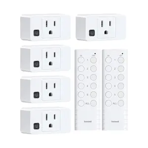 Wireless remote control socket, 200-foot long-range remote control light switch, mini remote control socket plug, 15A/1875W high power, suitable for lamps, lighting fixtures, home appliances, FCC and ETL certified (5 sockets + 2 remote controls)