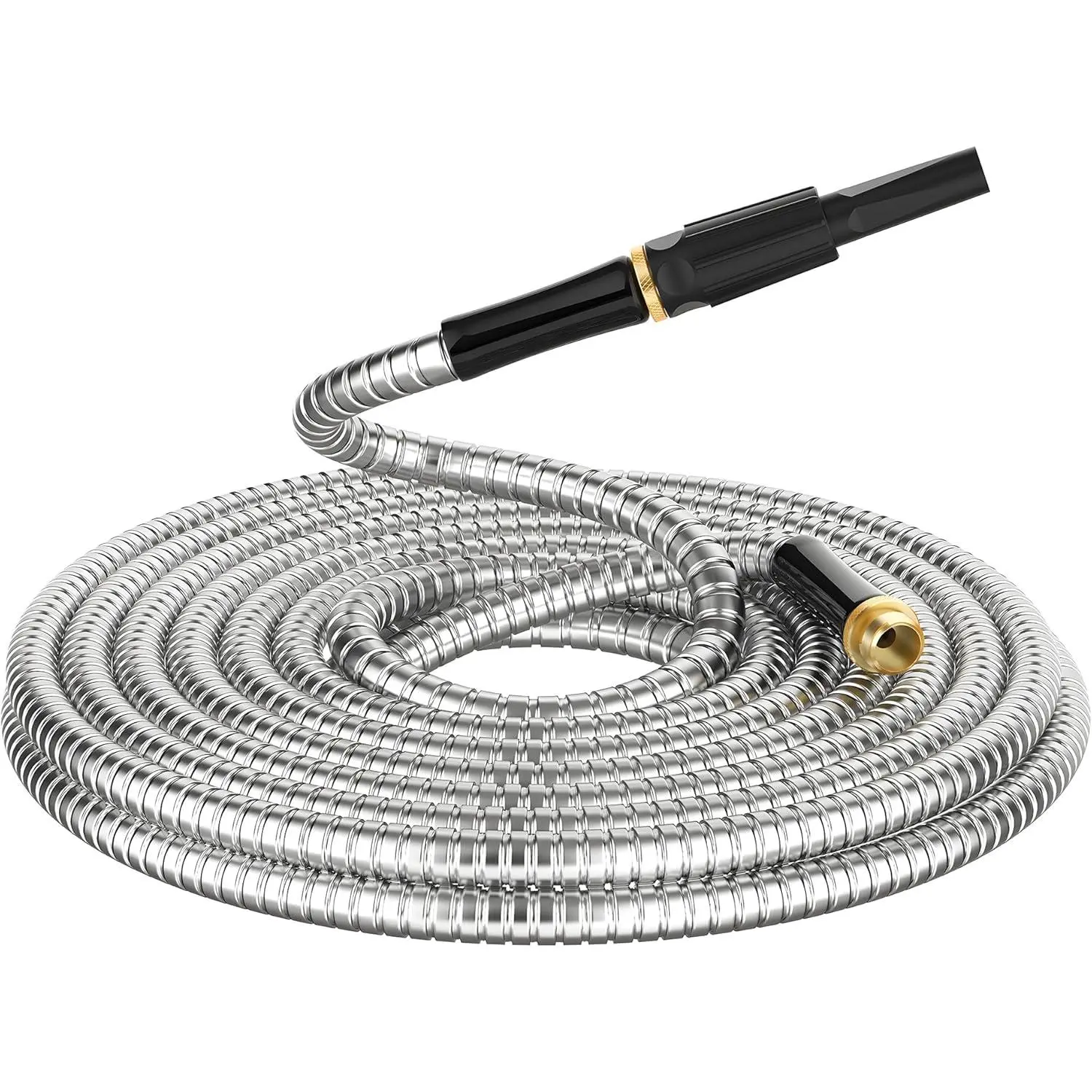 Non-Expandable Metal Garden Hose 50  with Sprayer Nozzle, Flexible, No Kinking, Lightweight & Heavy Duty Water Pipe, Stainless Steel Outdoor Water Hose for Yard 50 ft, Male to Female Connector
