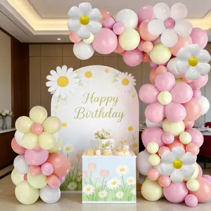 120pcs Daisy Balloon Arch Set, Aluminum Foil Daisies with Macaron Balloons, Spring Birthday Party Decorations, Balloon Arch Backdrop