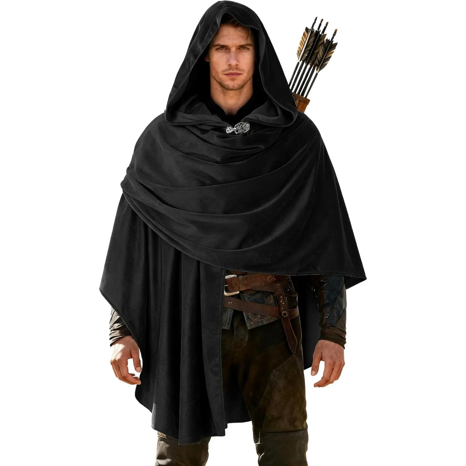 Women's Hooded Cloak - Short Medieval Fantasy Cape, Cosplay Renaissance Costume, Women's Clothes & Accessories