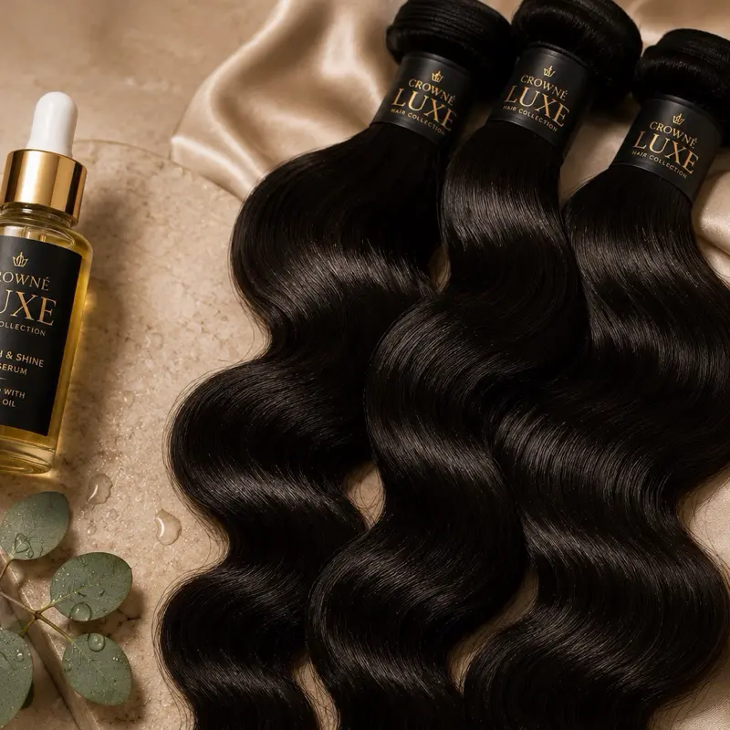 Crowné Luxe Hair Body Wave Hair Extensions 3 Bundle Set 22 24 26 Inch