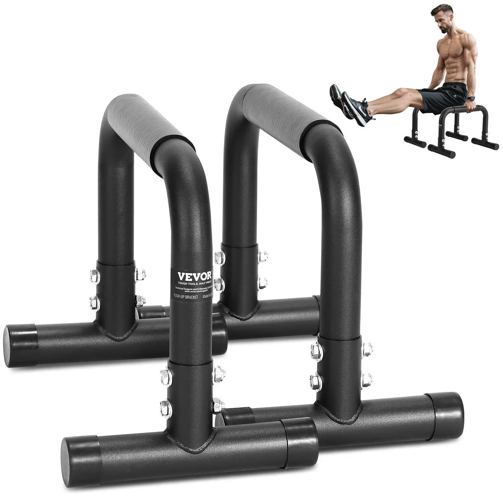 VEVOR Sturdy Height-Adjustable Dip Bars with 500lb Weight Capacity, Compact Pull Up Bar Station, Secure Grip Steel Frame for Home Gym Upper Body Strength Training