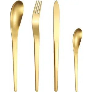 4 Pack Cutlery Set Stainless Flatware Silverware Set Knife Fork Spoon Mixed Cutlery Set, Dishwasher Safe for Home Restaurant Hotel Gift (Gold)