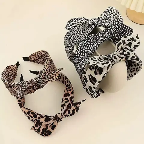 Women's Leopard Print Fabric Bow Hairbands, Wide Headbands for Women, Fashion Headbands, Chic Headbands, Hair Bows Headbands, Perfect for Festivals & Parties, Daily Use Accessories