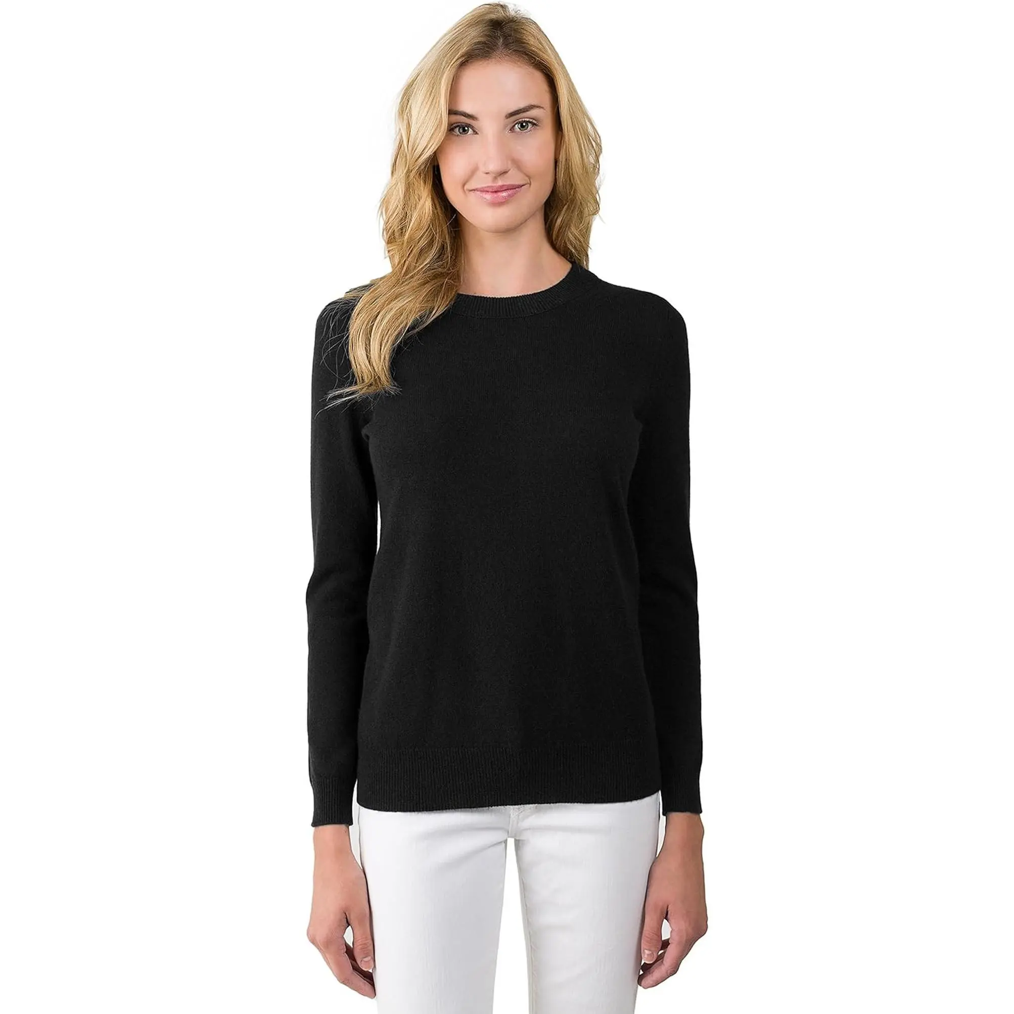 Women'S 100% Pure Cashmere Long Sleeve Crew Neck Sweater