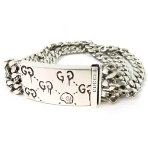 Pre-owned GUCCI Sterling Silver 925 (Ag925) Small Leather Goods Ghost Skull GGPattern SV925 Bracelet