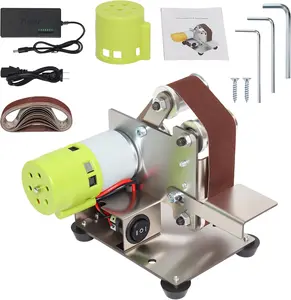 Mini Belt Sander Knife Sharpener Electric, Upgraded DIY 7 Adjustable Speed Control Small Grinder Sharpener Polisher Machine 110V with 10 Belts for Knife Making, Wood Metal Working and Handcraft