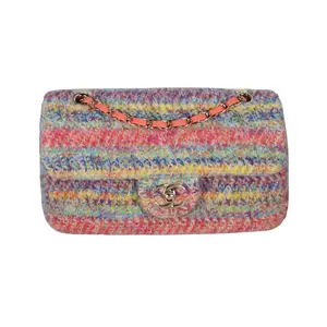 Pre-owned CHANEL Tweed Crossbody Bags Knit Fabric CC Chain Flap Medium Multicolor