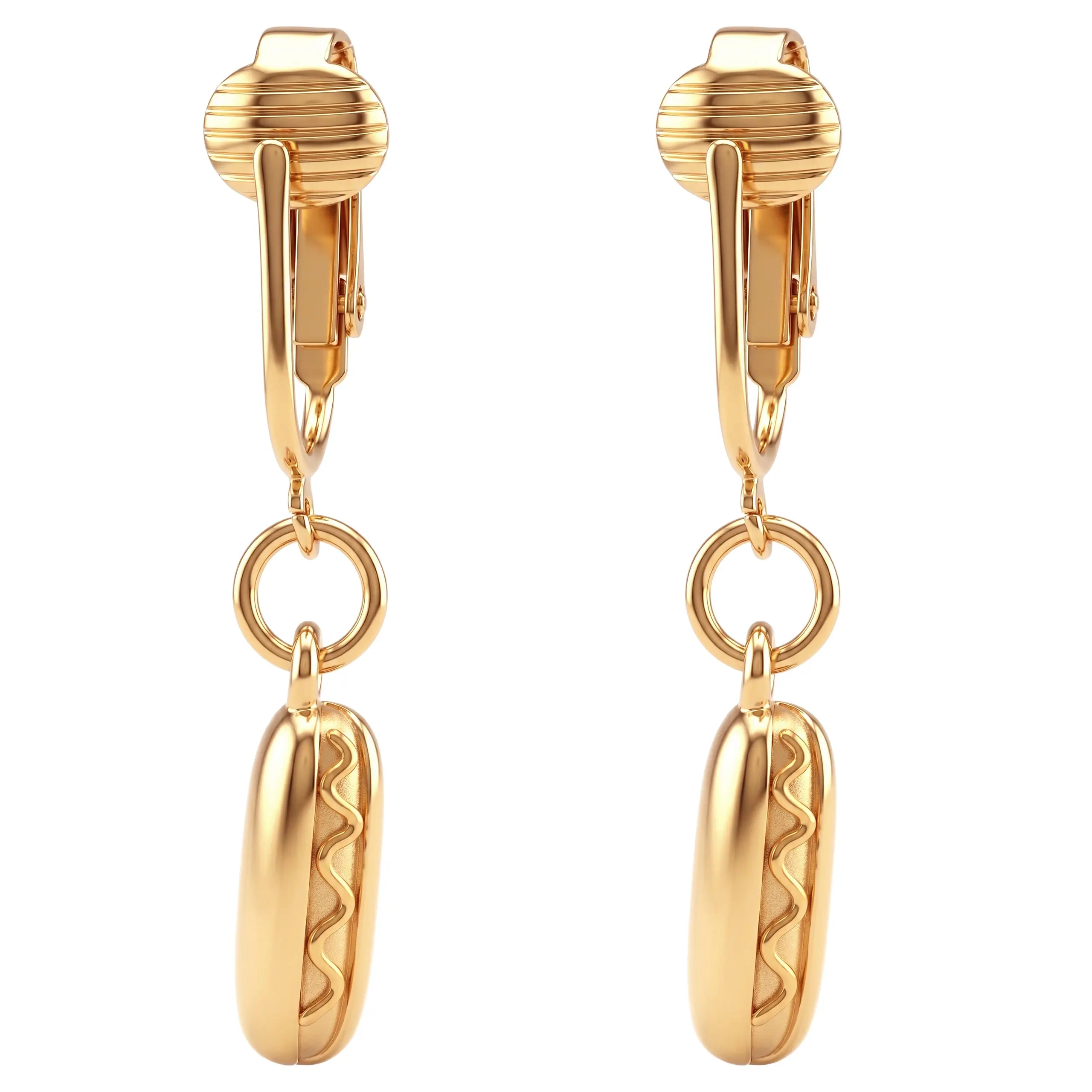 Gold Hot Dog Clip On Dangling Earrings