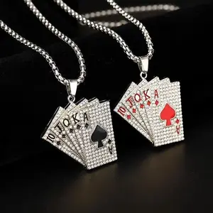 Flash & Finesse Iced Out Royal Flush Poker Necklace| Hip Hop Bling for Men Festival Gift