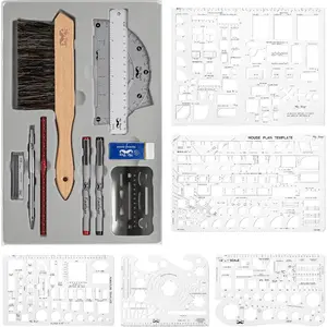 - Professional Drafting Tools & Geometry Set with Case, 17 count, Mechanical cil, Fineliners, Scale Metal Ruler, Drawing Templates for Interior Design House Plan, Architect Protractor Set