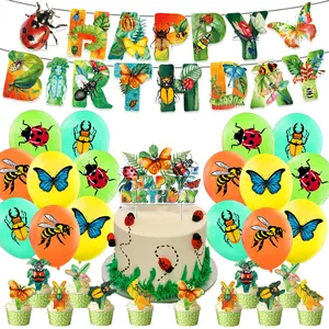 30-Piece Insect Theme Birthday Party Decoration Set, Includes Banner, Cake Toppers & Balloons, Perfect for Cute Insect-Themed Parties