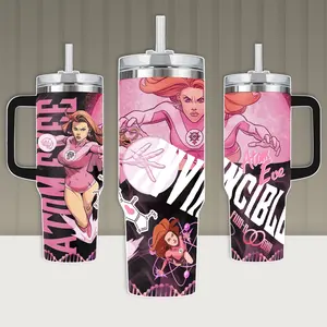 Atom Eve Invincible Tumbler 20oz & 40oz with Handle Pink Superhero Travel Mug Water Bottle Gift for Her
