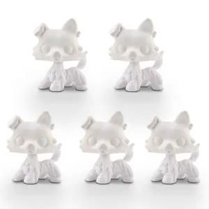5Pcs White Base Sets for Mini Pet Shop White Mold Blank Base Animals Figurine Ear Up Collie Crouching Cat Persian Cat Husky Deer Chihuahua Fox King Charles Spaniel Handmade DIY Paint Design Your Pet