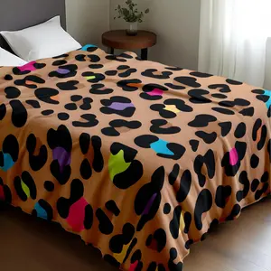 Colorful Leopard Print Flannel Blanket, Soft Comfortable Warm Throw Blanket, Cool Bedroom Bedding Blankets for Home Office Travel Dormitory