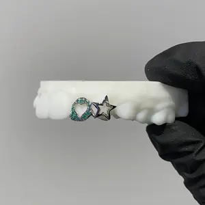 Custom 925 Sliver Paraiba Blue Heart Open Face Teeth Grillz with Diamond Moissanite