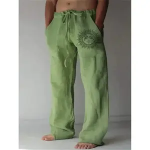 Men's Soft Breathable Elastic Fabric Graphic Print Straight Leg Menswear Pants - Ideal for Sun, Festival Wear