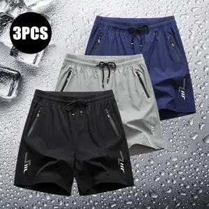 Men's sports shorts, summer ice silk breathable quick drying, morning run, running exercise, fitness three quarter pants