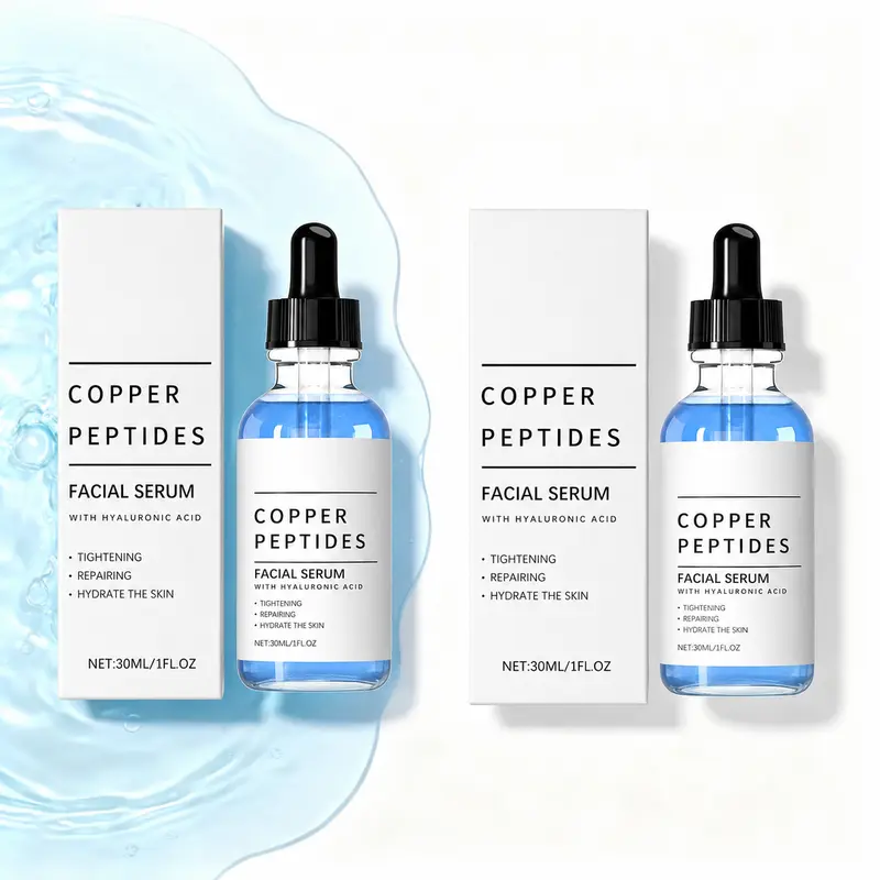 GHK-Cu Copper Peptide Facial Serum with Hyaluronic Acid - 30ml (2 fl oz) Bottle, Calming Deep Hydration Skin Repair Treatment, Gentle Lightweight for Sensitive Skin, Boosts Glow Up & Plump Natural Look