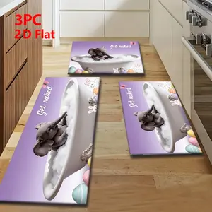 2/3 Piece Flannel Kitchen Mat Set, Fun Easter Elephant Design, Non-Slip, Absorbent, Home Decor for Kitchen, Entryway, Laundry Room