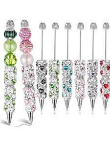 10 Random Color Velvet Rose Beads Clay Pearl Beads for DIY Jewelry Making,Full Rhinestone Beadable Pens Bulk Set 10 Glitter Fancy Faux Diamond Beaded Pen for Beads DIY Cute Journalling Bling Ballpoint Craft Making