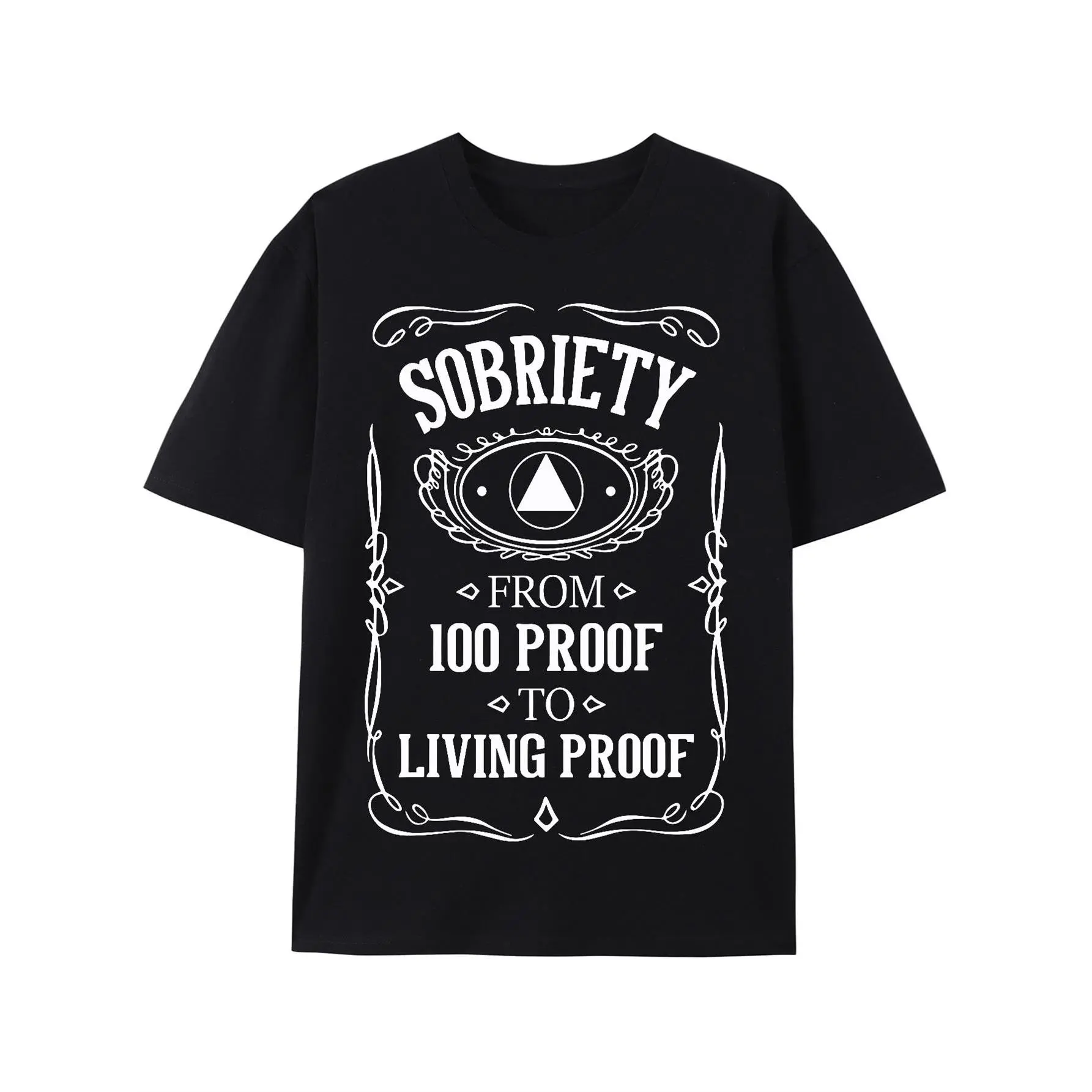 Men's Casual Sobriety Graphic T-Shirt - Loose Fit, Drop Shoulder Short Sleeve, Crew Neck, Stretch Cotton-Polyester Fabric, Rib Hem, Machine Washable Streetwear Tops for All Seasons