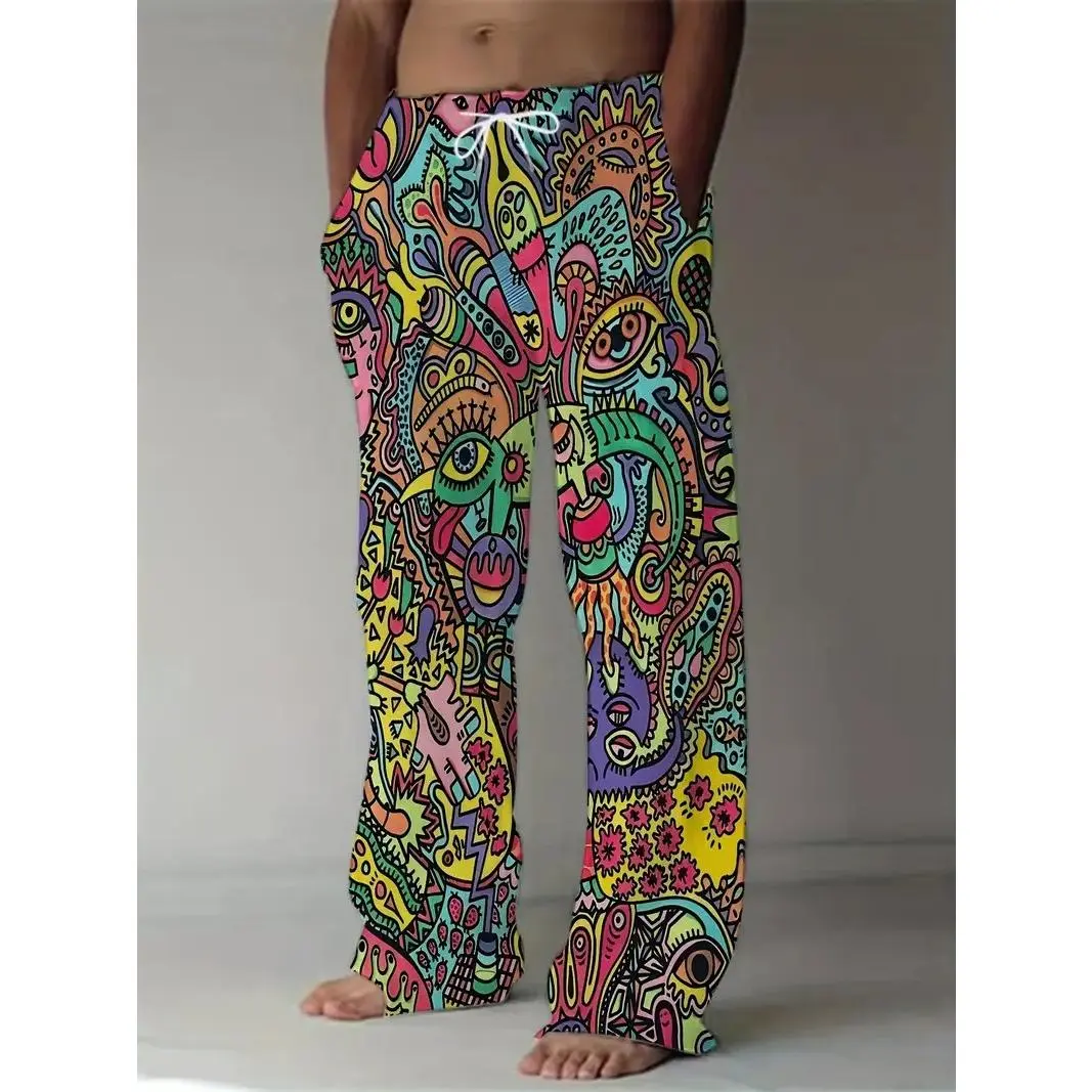 Men's Casual Camo Pants with Star Print, Drawstring Wide Leg Joggers, Loose-Fit All-Season Wear, Perfect for Everyday Men's Casual Camo Pants with Star Print, Drawstring Wide Leg Joggers, Loose-Fit All-Season Wear, Perfect for Everyday