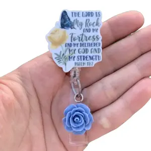 The lord is my rock Floral Retractable Badge Holder with 360-Degree Swivel Clear Alligator Clip for Professionals, 34" Nylon Cord, Computers & Office Equipment