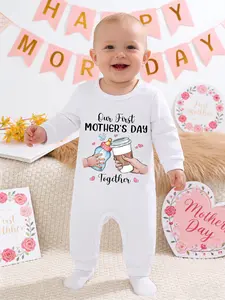 "Our First Mother's Day" Baby Long-Sleeve Romper, Infant Toddler Clothes, Cute Cartoon Letter Print, All-Season Onesie Suitable for Baby Boys and Girls