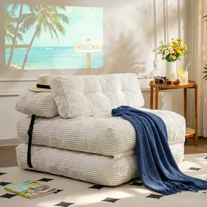 HYRORA Corduroy Folding Sofa Bed Convertible Sleeper Chair with Pillow Foldable Mattress with Back Support Single Double Size Bed Comfy Floor  cloud couches for living room Bedroom