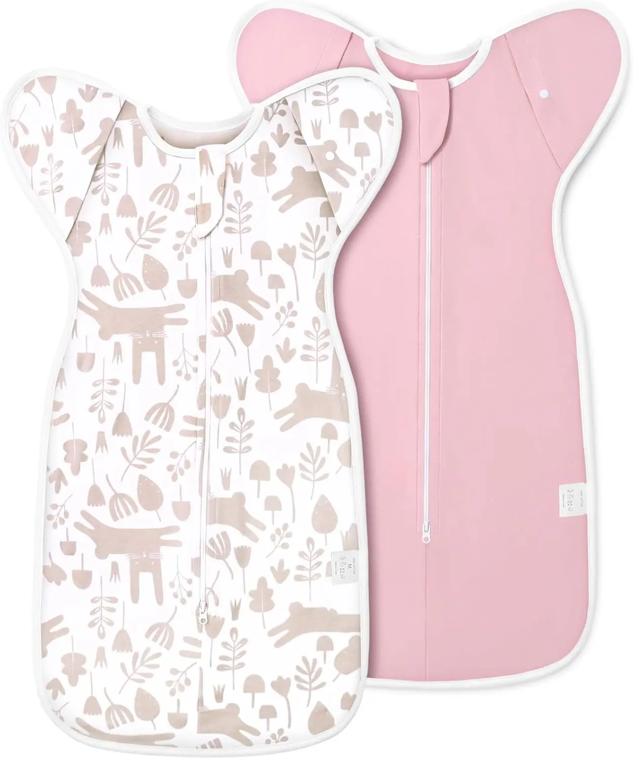 ANYEDDE 2-Pack Newborn Swaddle Sleep Sack- Arms Up Swaddle 0-3 Months, Baby Swaddles for Newborn, Cuff Removable Design, Pink Bunny Breathable Sleep with 2-Way Zipper