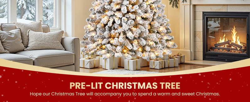 SHareconn 2025 4/5/6/7.5/9FT Pre-lit Warm Lights Snow Flocked Artificial Christmas Tree with Dense Branches, Deluxe Design, Ideal Holiday Decoration SHareconn 2025 4/5/6/7.5/9FT Pre-lit Warm Lights Snow Flocked Artificial Christmas Tree with Dense Branches, Deluxe Design, Ideal Holiday Decoration