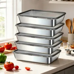 Stainless Steel Food Storage Containers, Leakproof Flip Lid Design, Airtight Food Storage, Reusable and Stackable, Ideal for Fridge, Freezer, and Pantry