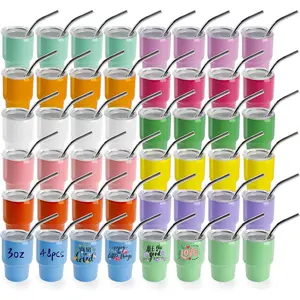 3 oz Mini Tumbler Shot Glass with Straw and Lid 48 Pack Colored Stainless Steel Sublimation Shot Tumblers Mini Cup for Wedding Party  Favors