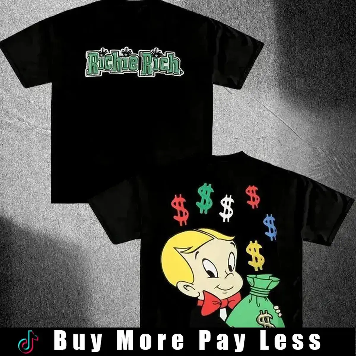 Unisex Boxy Fit Heavyweight Tee Funny Money Richie Rich T-Shirt – Cartoon Money Graphic Tee, Retro Y2K Streetwear, Trending Top Streetwear Aesthetic Unisex T-shirts S-5XL
