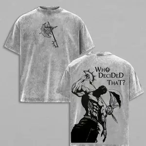 Seven Deadly Sins Escanor Oversized Tee - "Who Decided That" Pride Sin Retro Graphic Heavy Cotton Unisex Anime Streetwear Gift For Fans