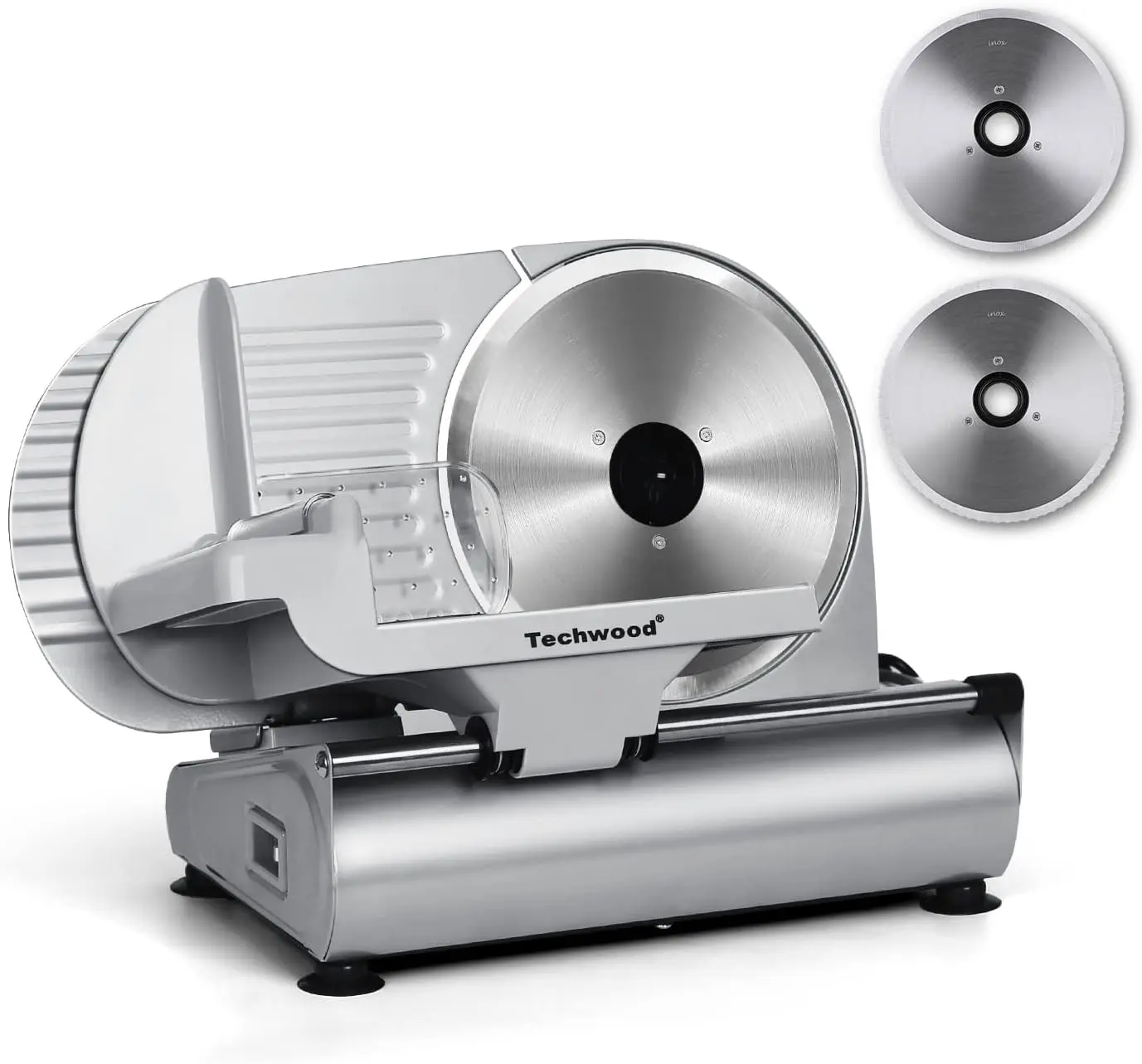 Meat Slicer, Techwood Electric Deil Food Slicer with Removable 9” Stainless Steel Blade, Deli Cheese Fruit Vegetable Bread Cutter with Adjustable Knob for Thickness, Food Carriage & Non-Slip Feet